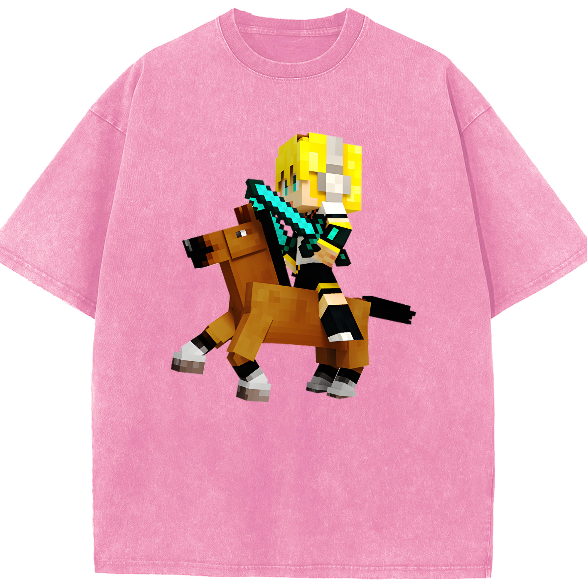 （画像用） マインクラフト ブロックの世界 Minecraft MC Block world 綿100% ヴィンテージ風 半袖Tシャツ（フロントプリント）